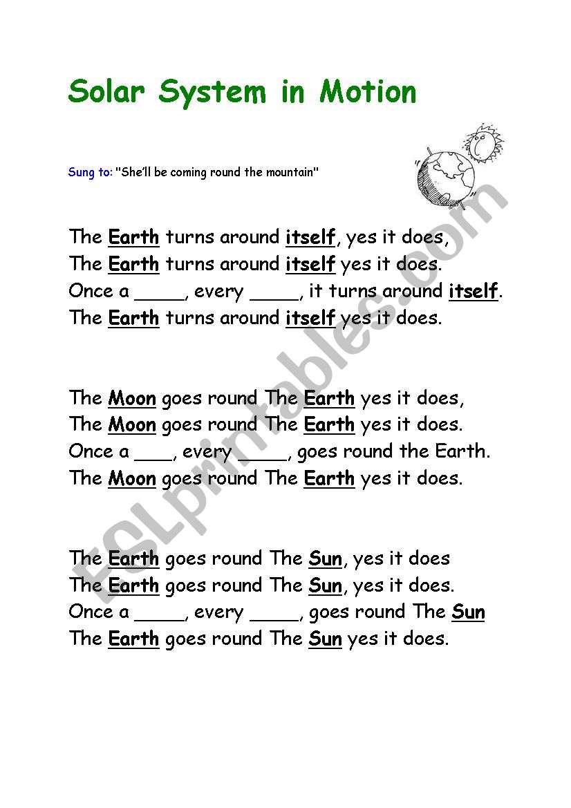 Solar System song worksheet