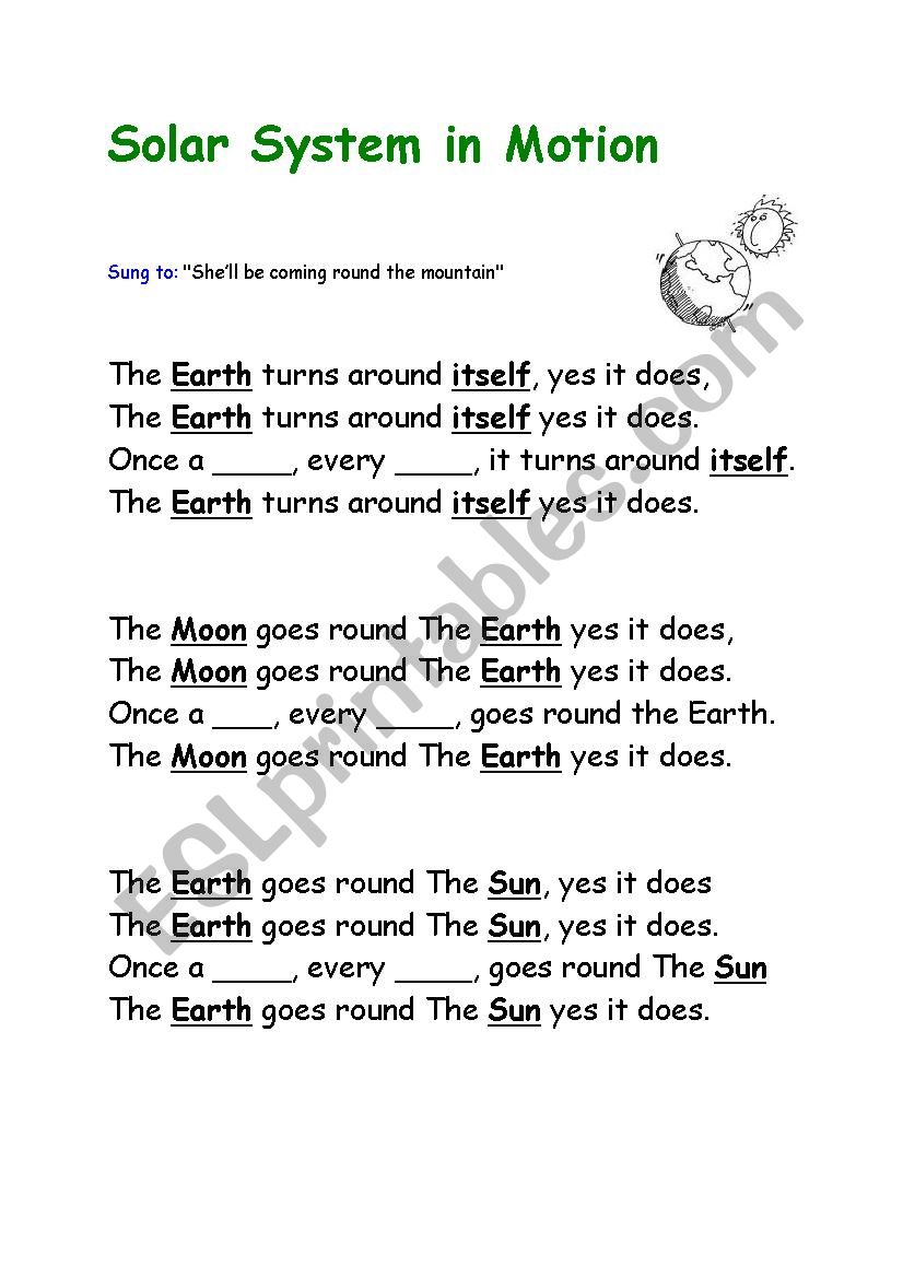 Solar System song worksheet