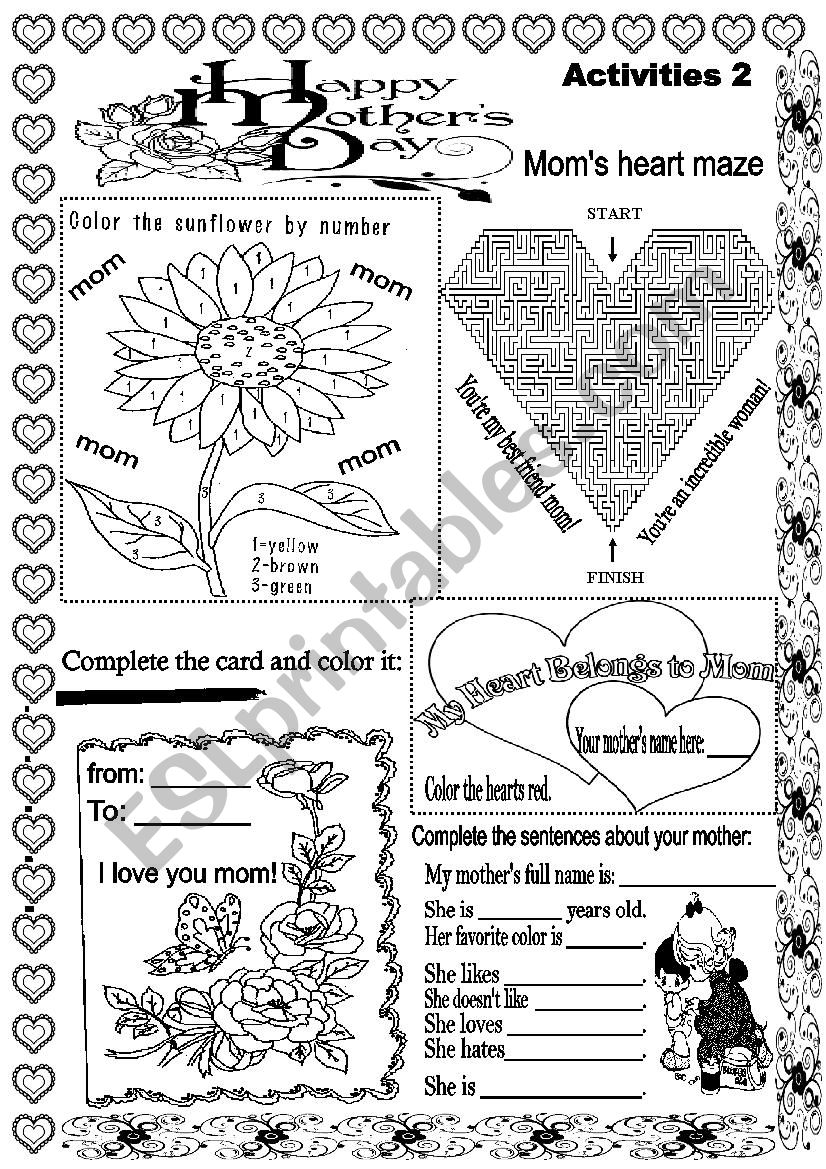 MOTHERS DAY ACTIVITIES 2 worksheet