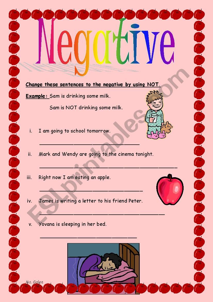 Negative using not worksheet