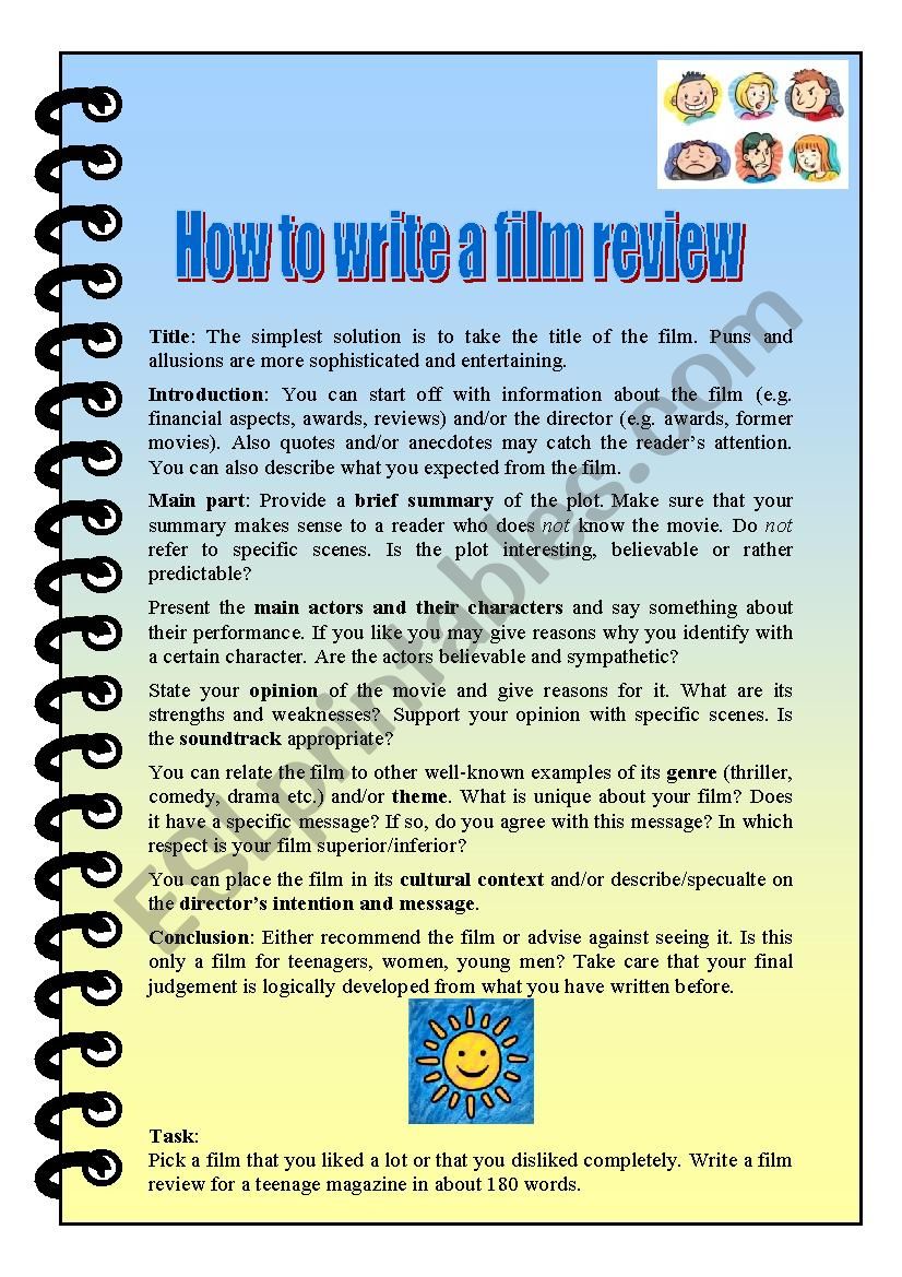How to write a film review worksheet