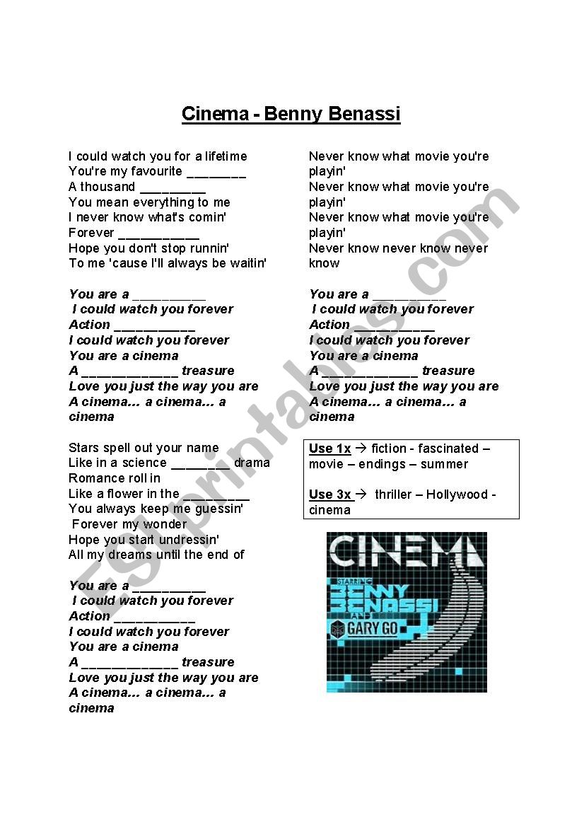 CINEMA - BENNY BENASSI worksheet
