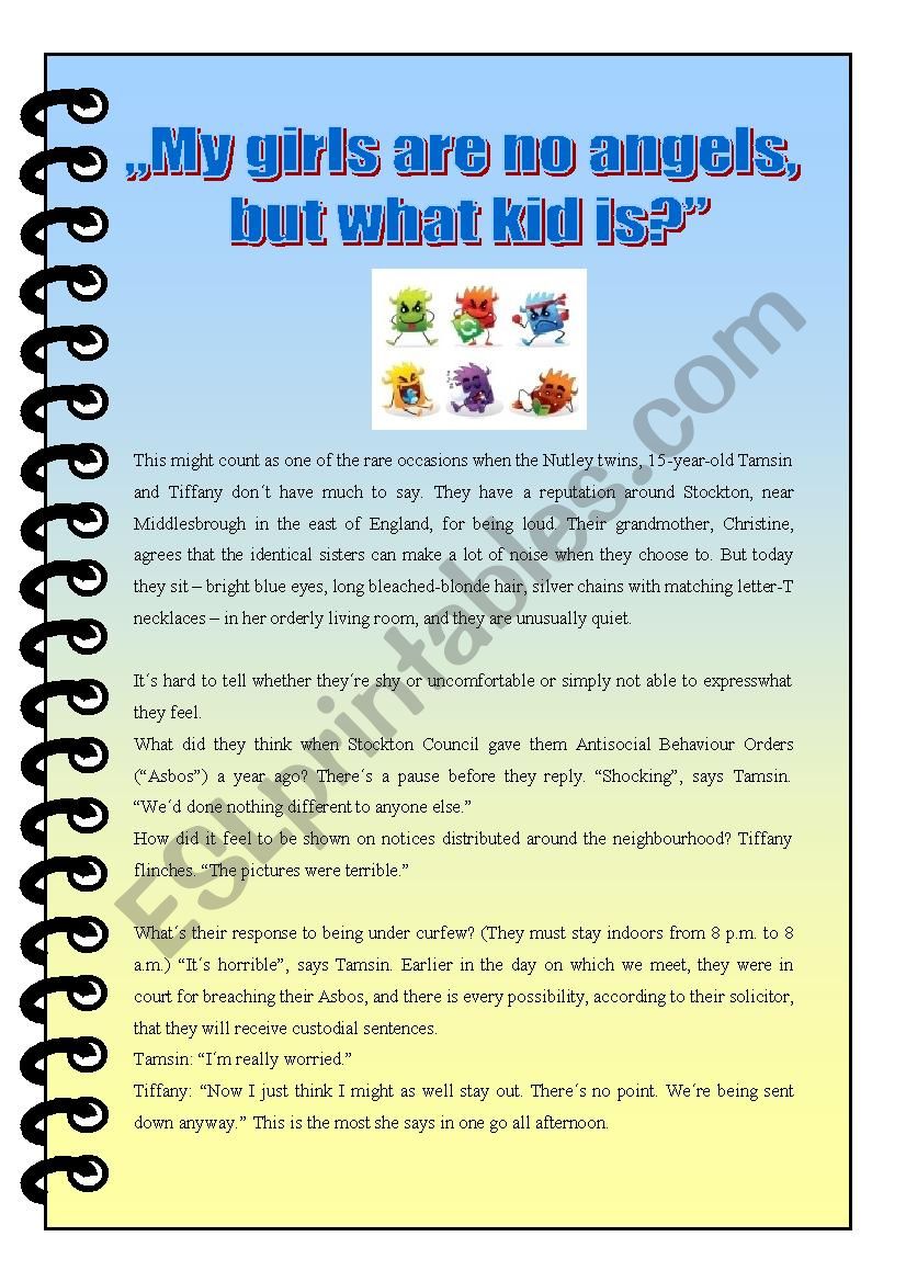 Teenage behaviour worksheet