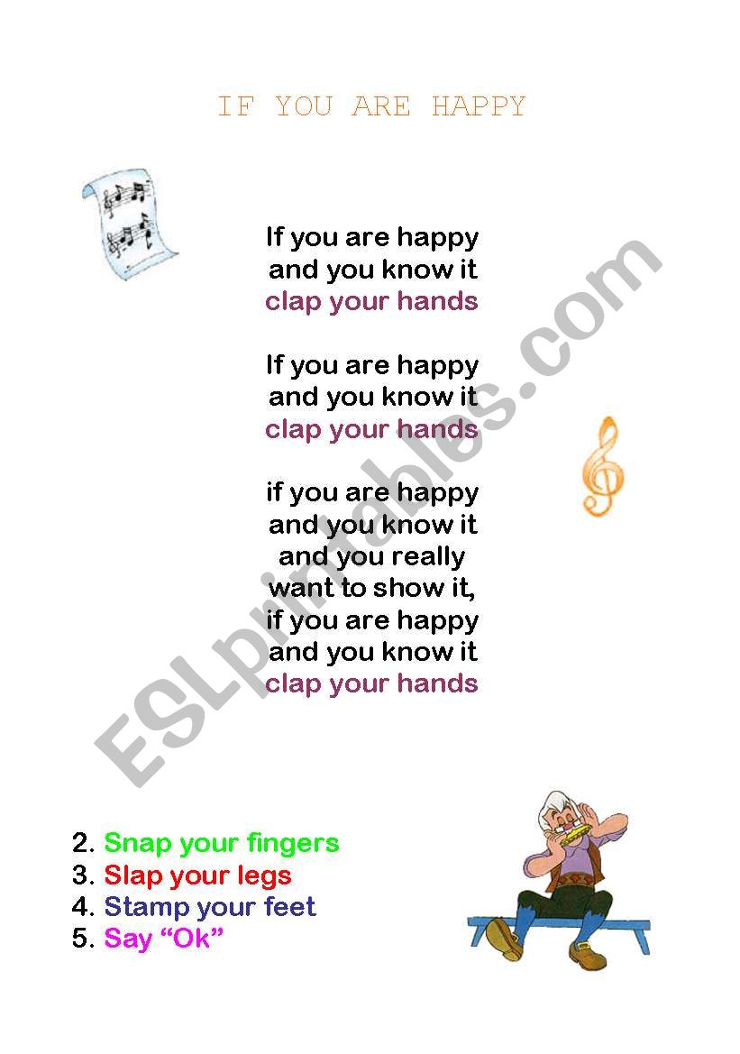 if you are happy - song worksheet