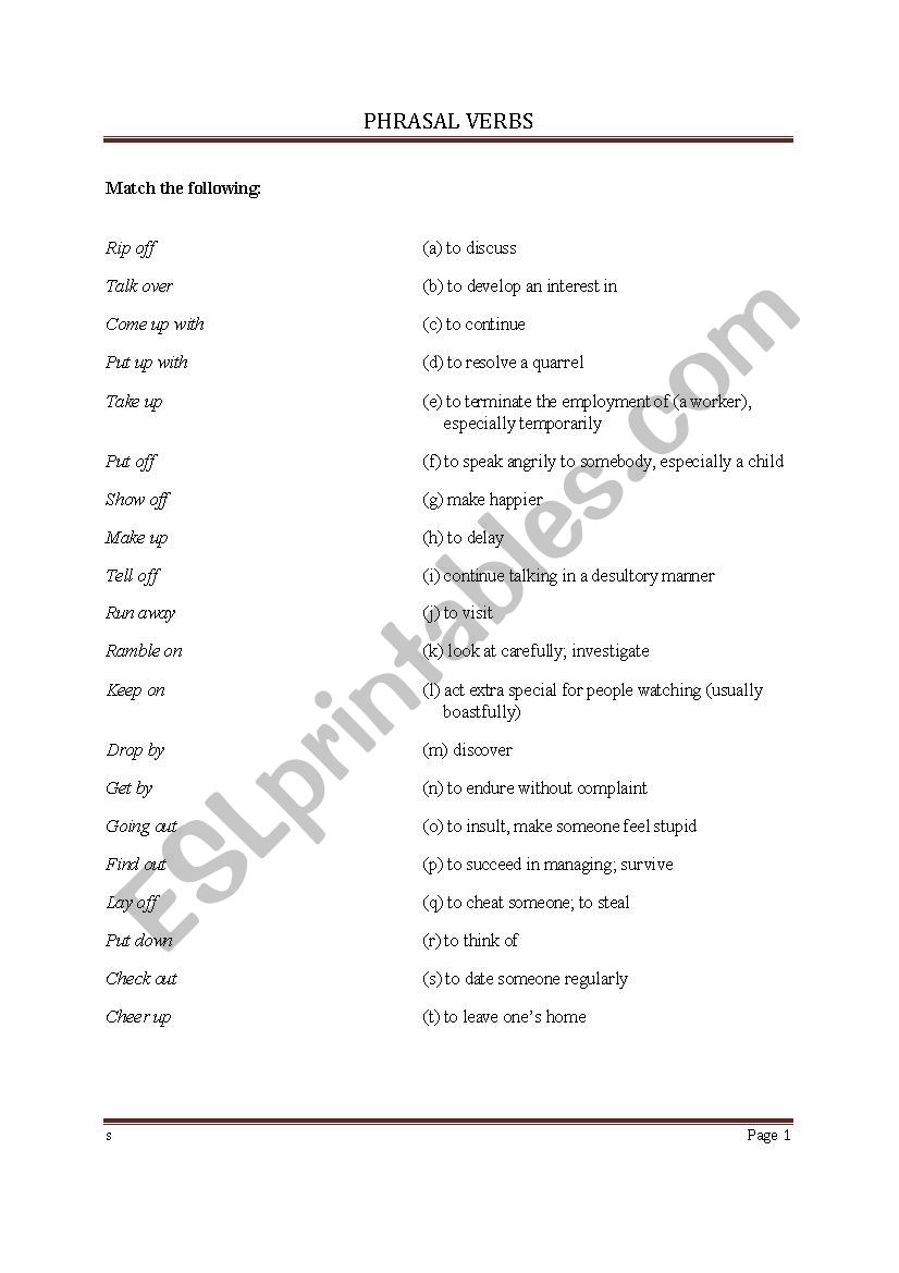 Phrasal Verb  worksheet