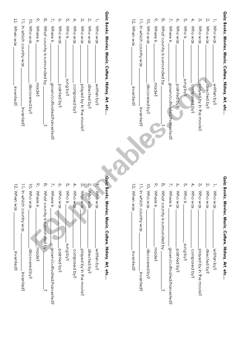 Entertainment Quizz worksheet