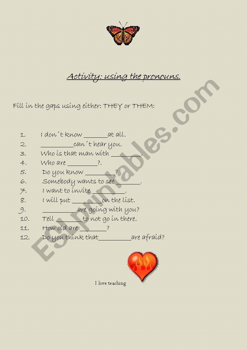 Pronouns worksheet