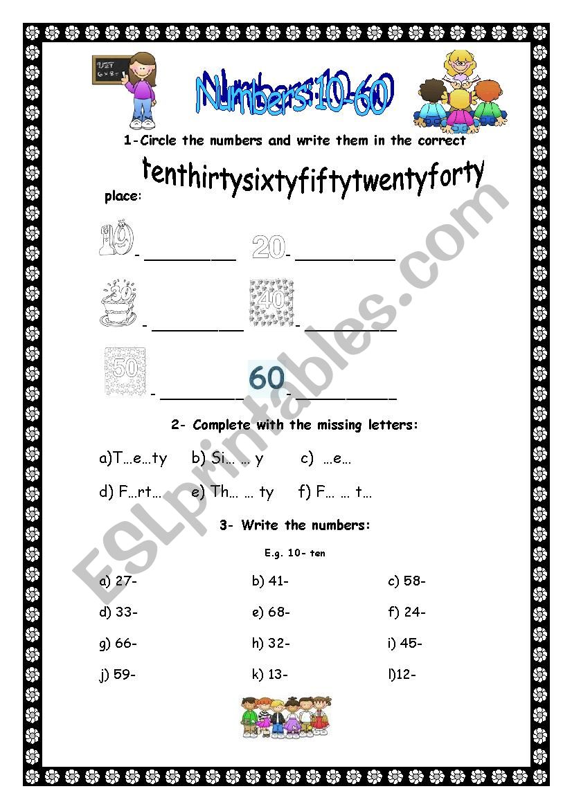 numbers 10-60 -its easy!!! worksheet