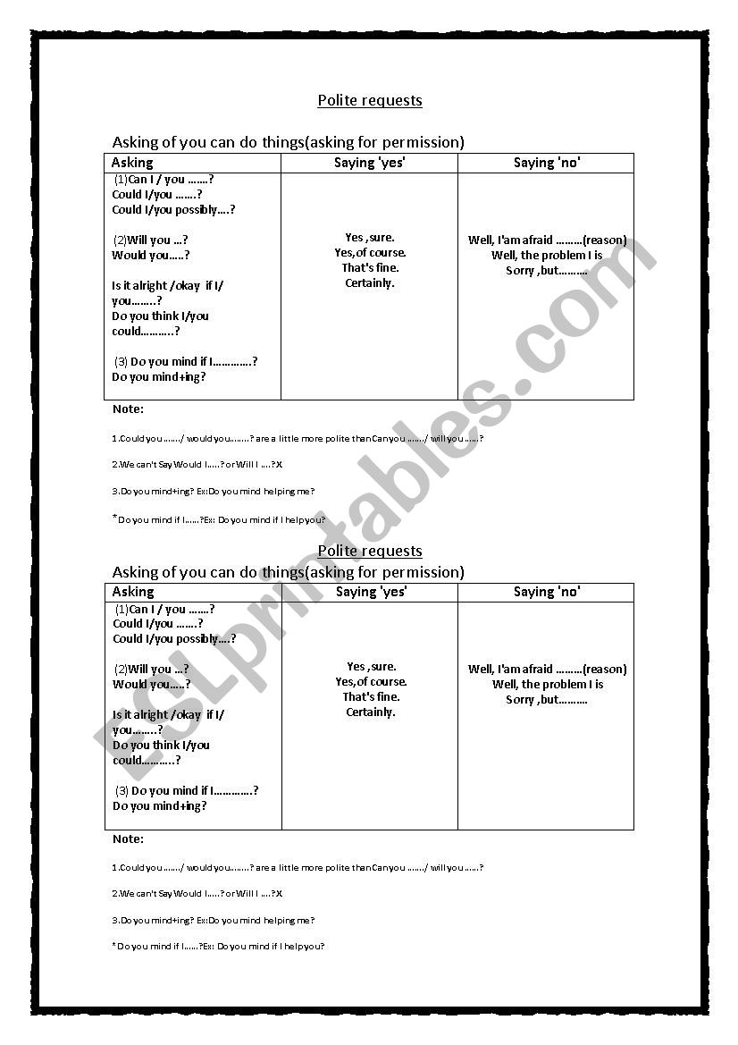 polite request worksheet