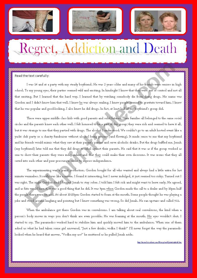 REGRET, ADDICTION AND DEATH - version B