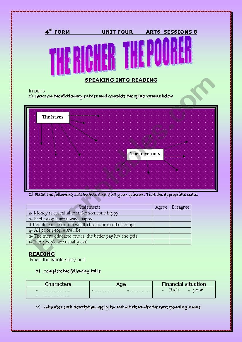 the poorer the richer worksheet
