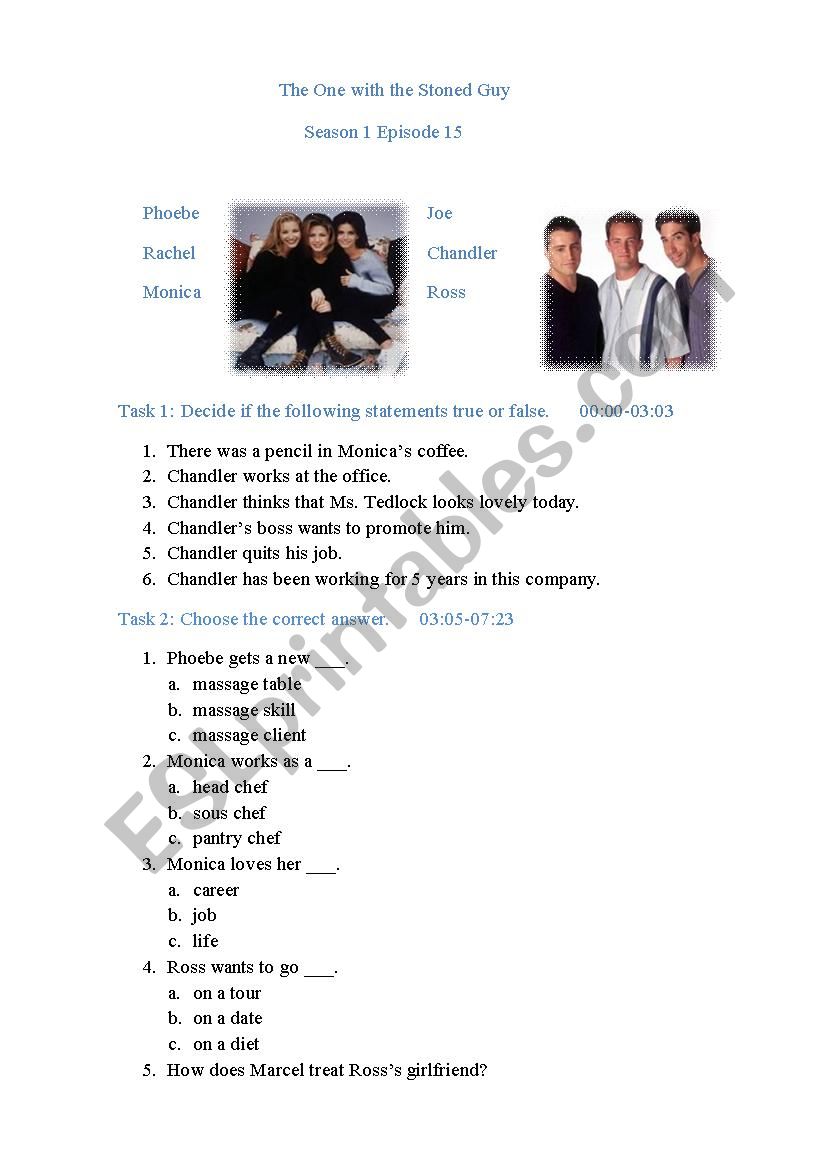 Friends Season 1 Episode 15 worksheet
