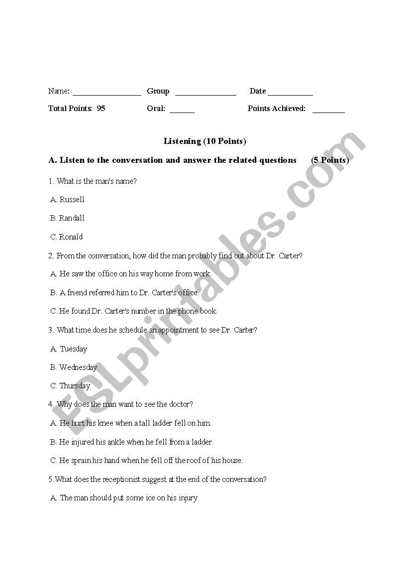 Final Exam worksheet