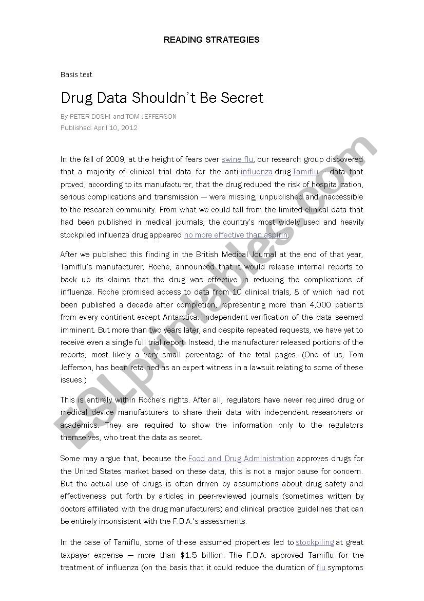 Drug data shouldnt be secret - Tamiflu drug