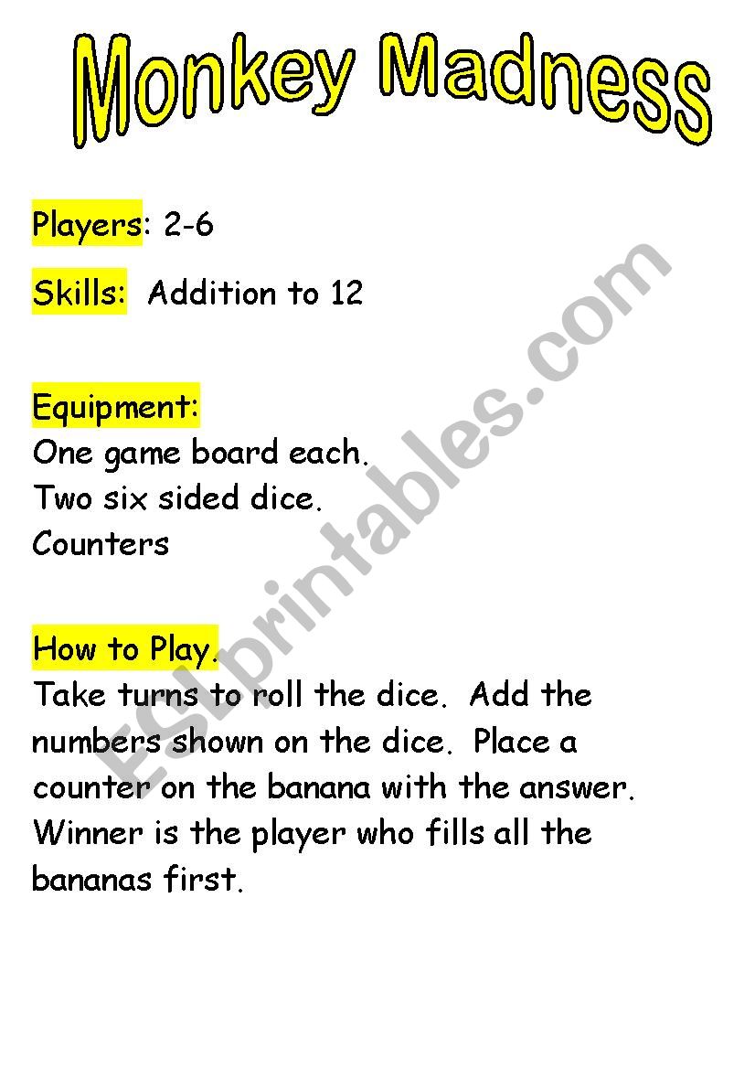 monkey madness worksheet