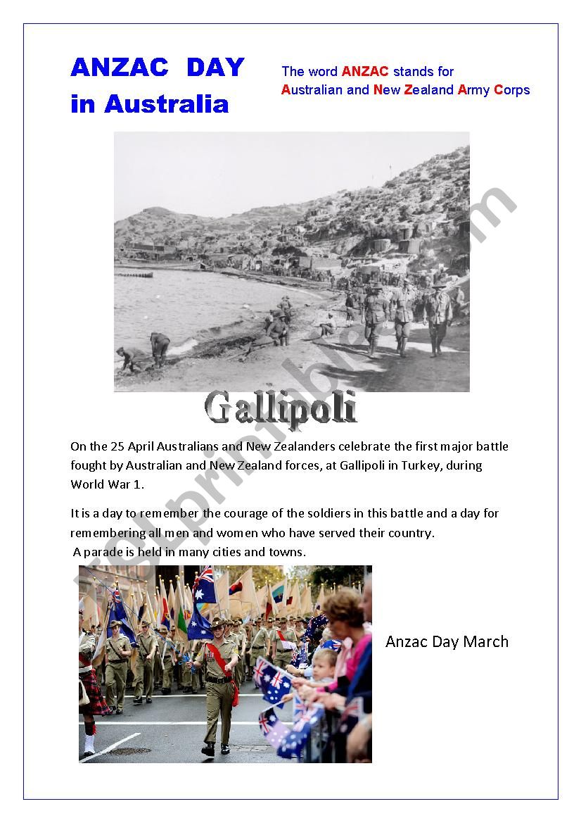 Anzac Day worksheet