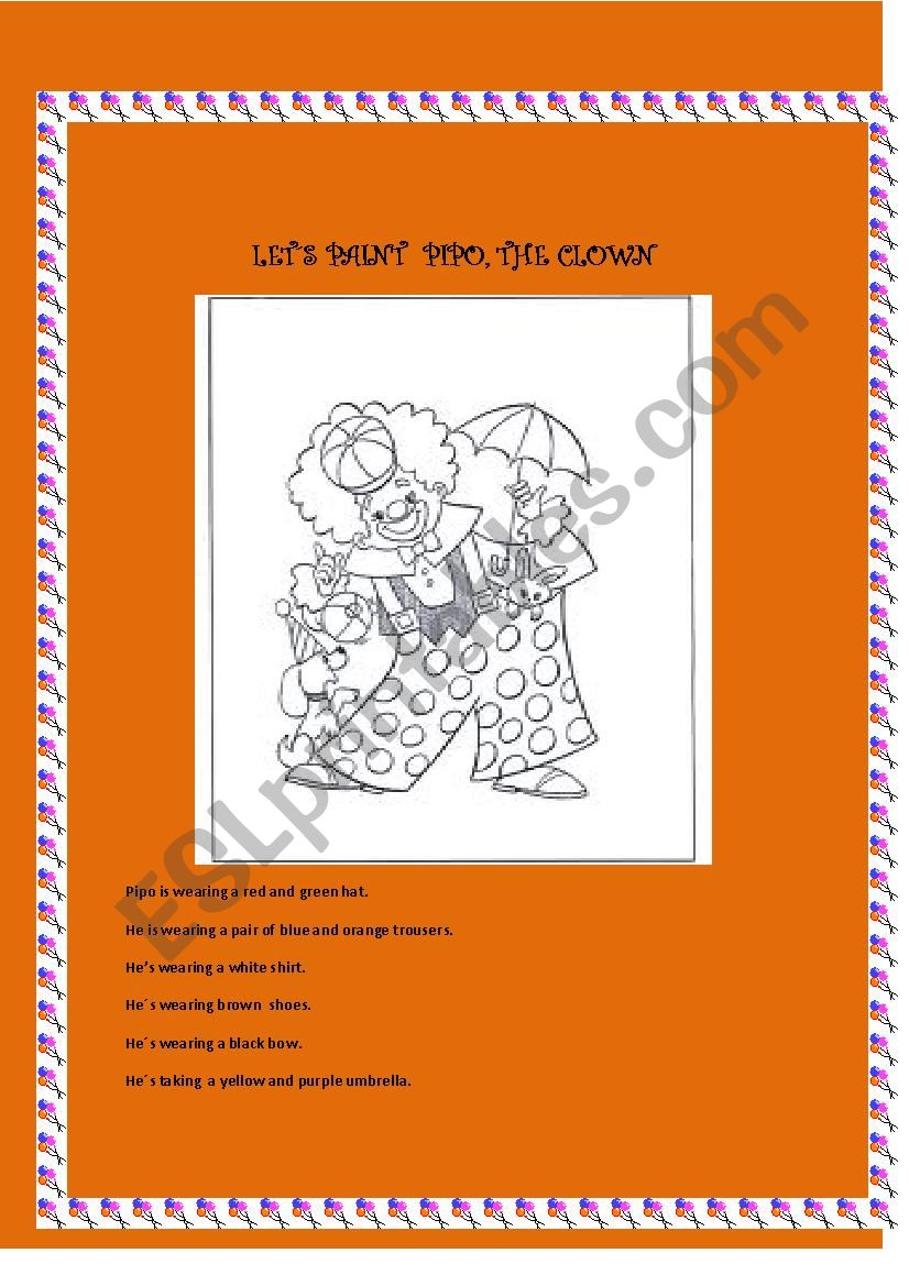 LETS PAINT PIPO, THE CLOWN worksheet