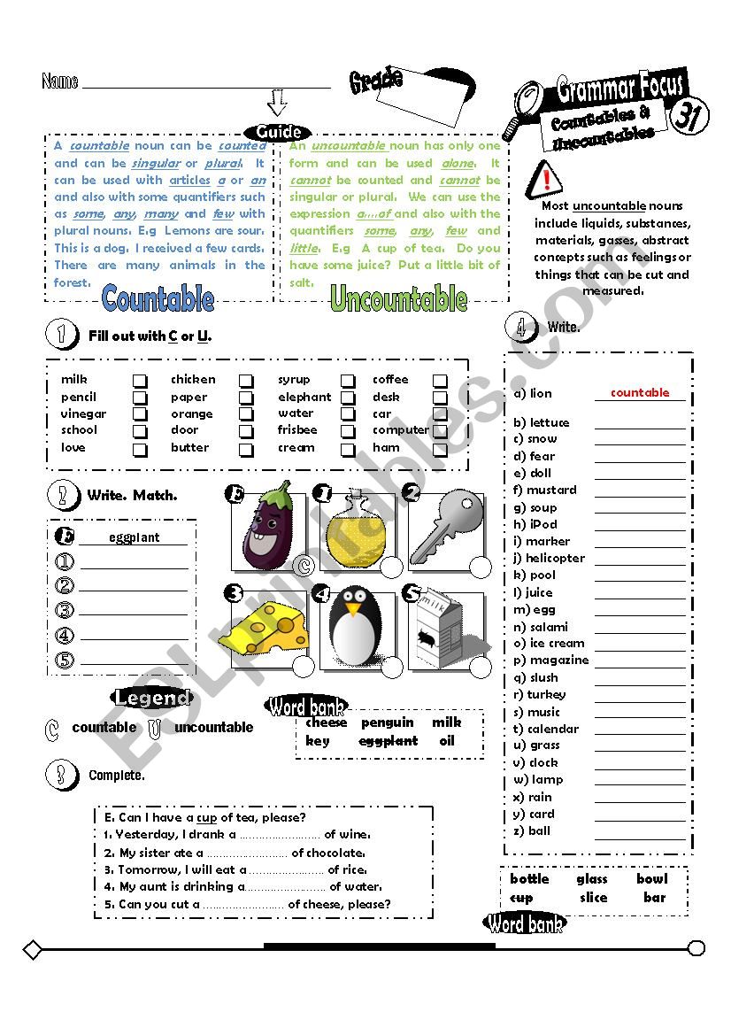 Grammar Focus Series_31_Countable & Uncountable Nouns (Fully Editable + key)