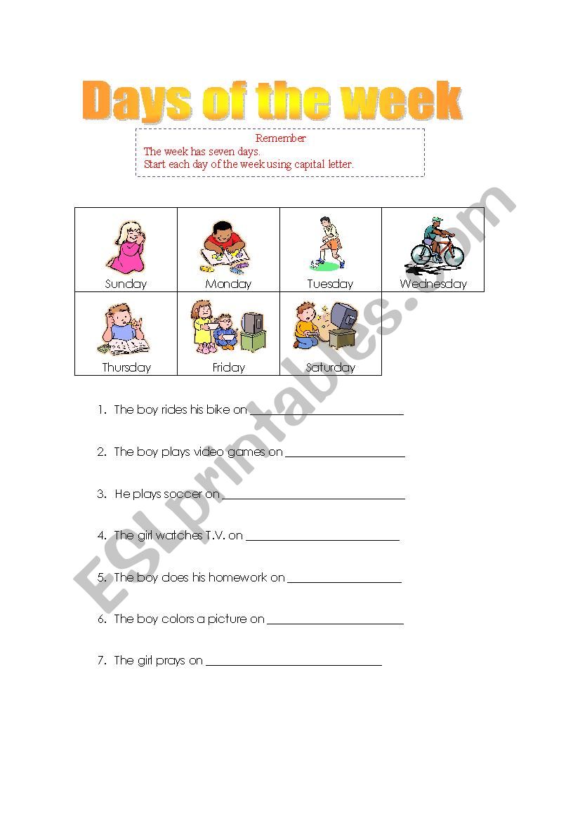 Days of the week worksheet