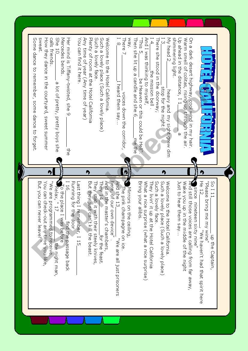 Hotel California Song worksheet