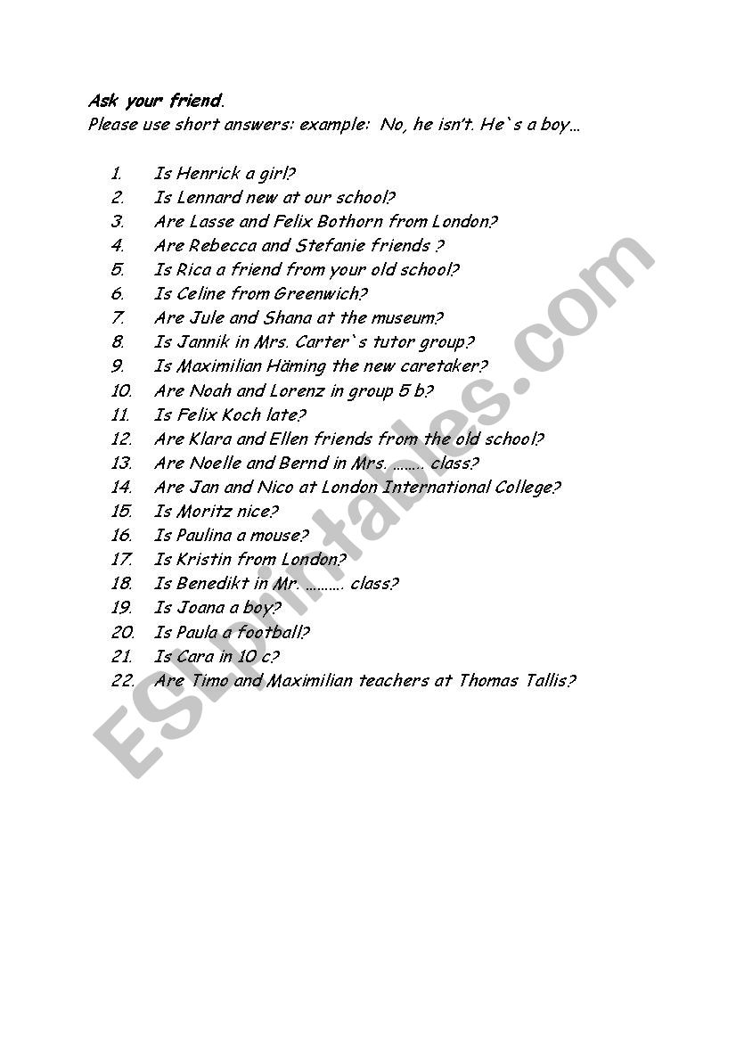 short answers worksheet