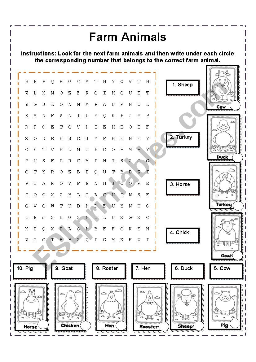 Farm Animals Crossword worksheet