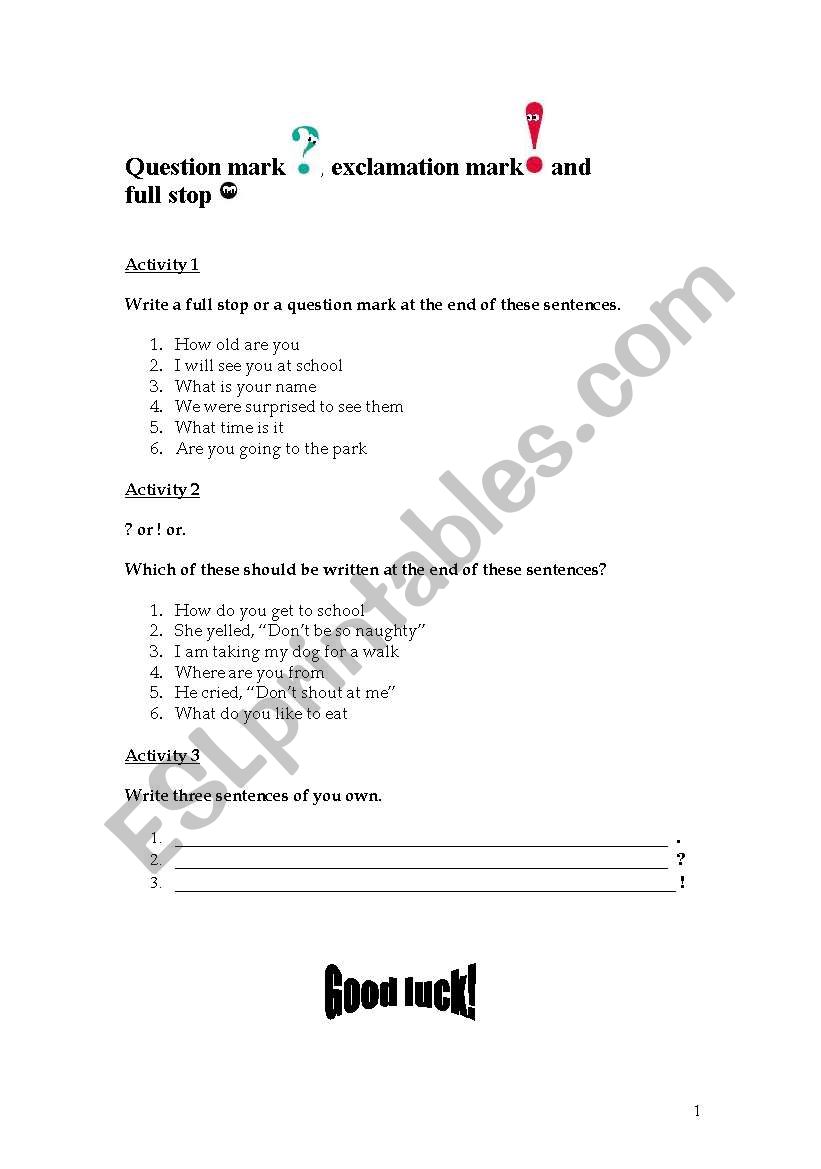 Punctuations worksheet
