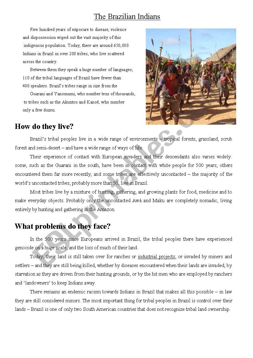 The Brazilian Indians worksheet