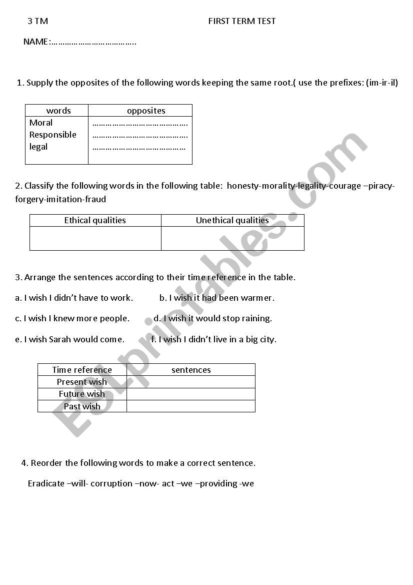   various exercises  worksheet