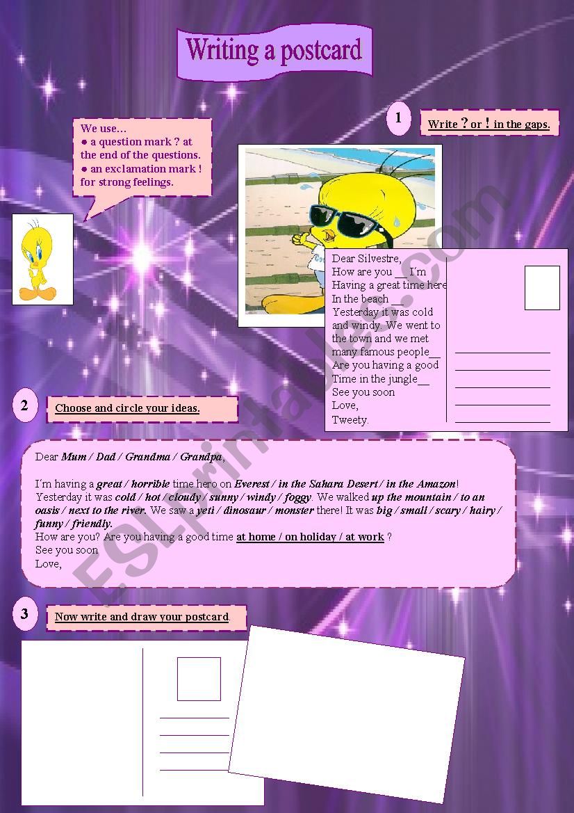 hOW TO WRITE A POSTCARD! worksheet