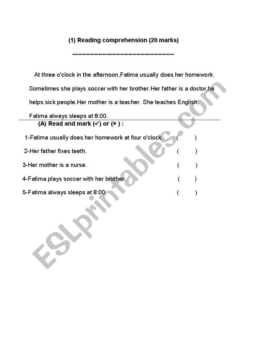 reading comprehension worksheet