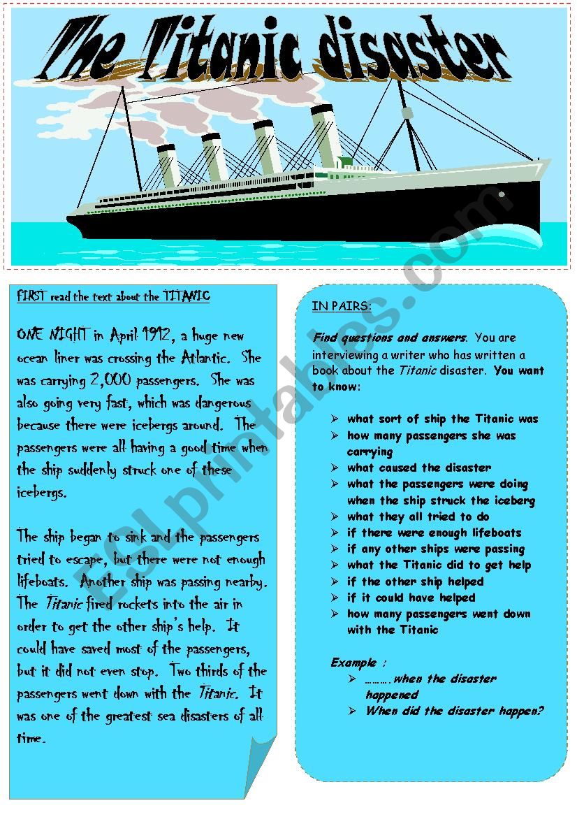 The Titanic disaster worksheet