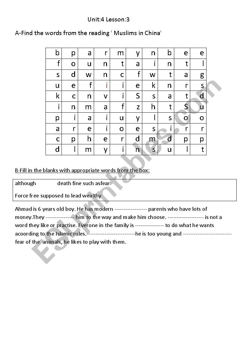 Muslims In China worksheet