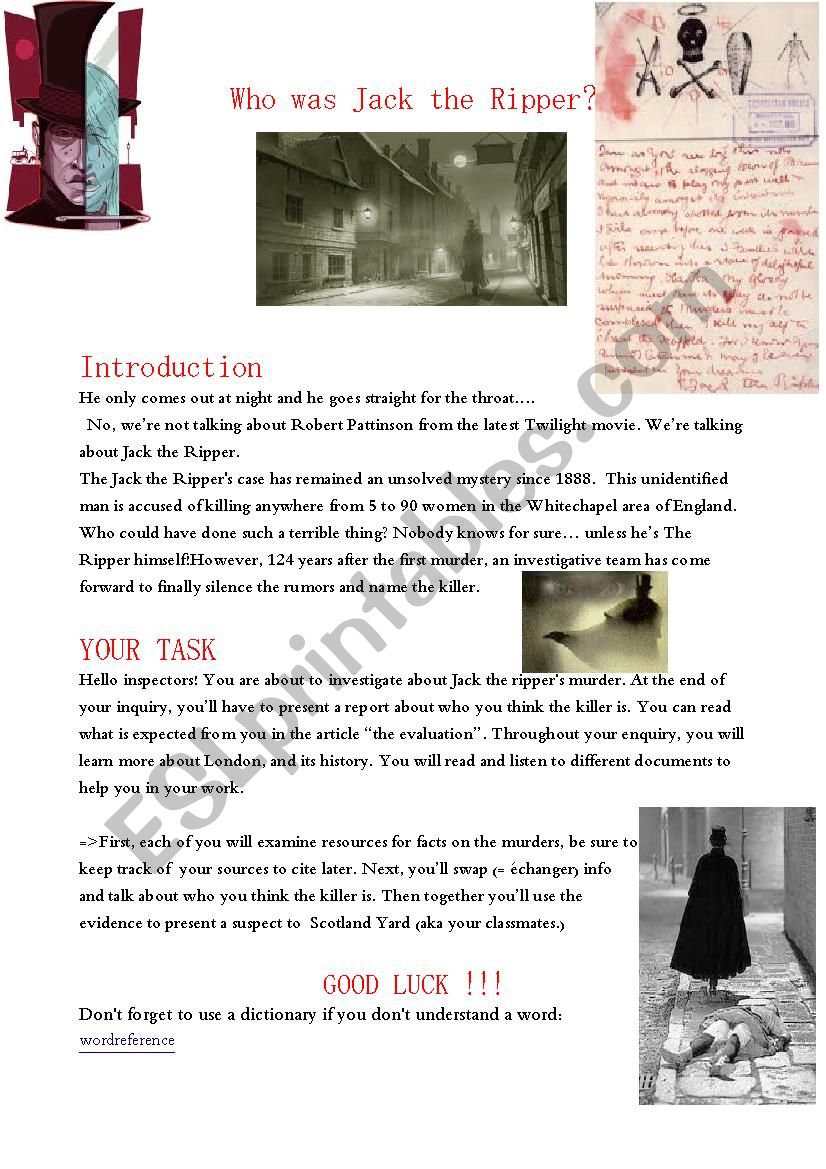 Jack the ripper webquest worksheet