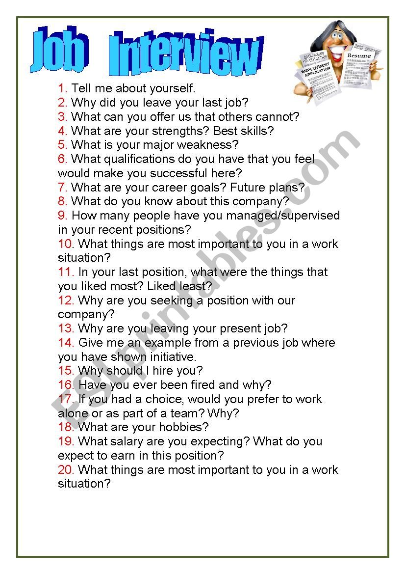 JOB INTERVIEW worksheet