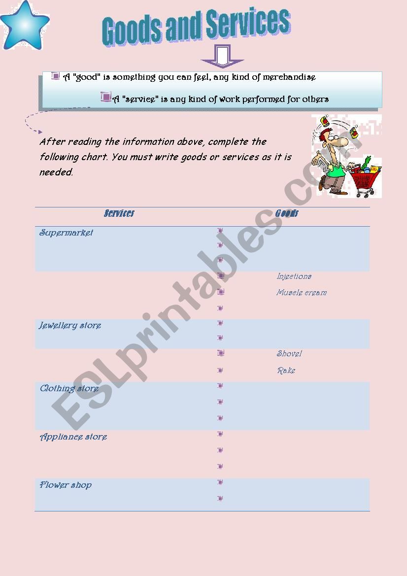 goods and services worksheet