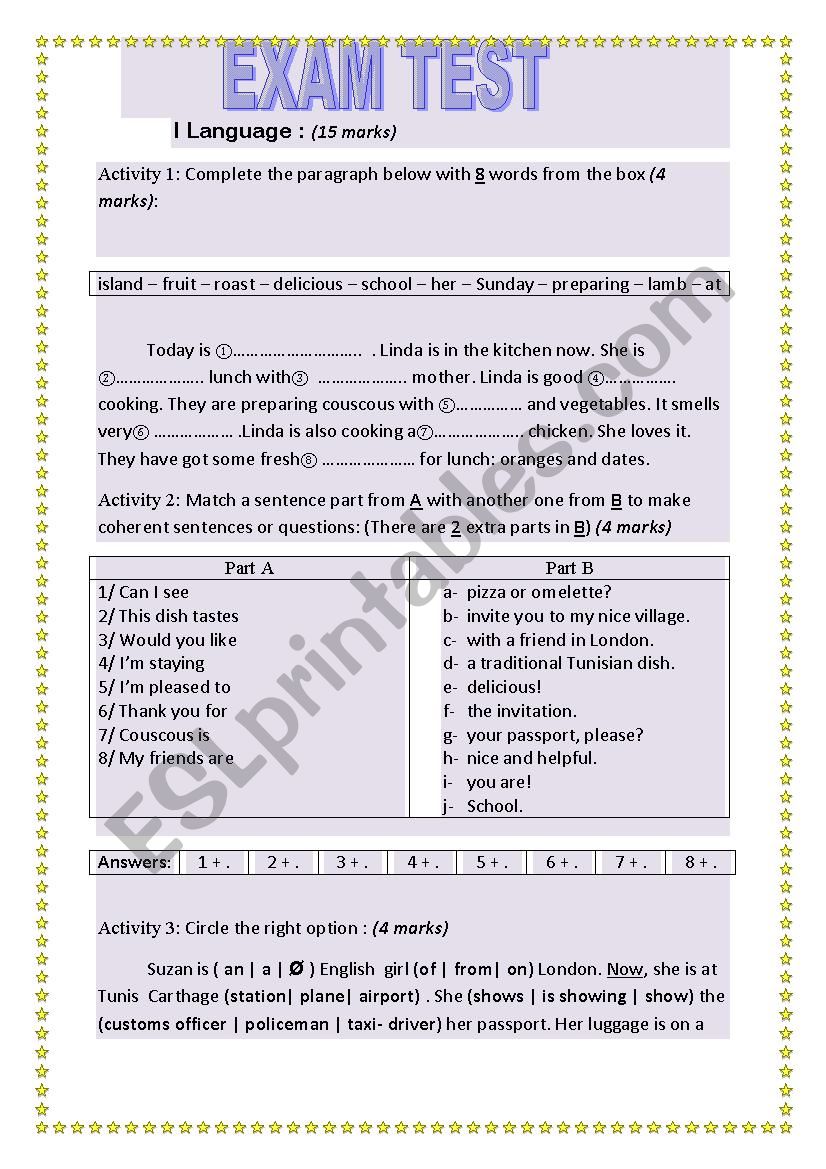 EXAM TEST worksheet