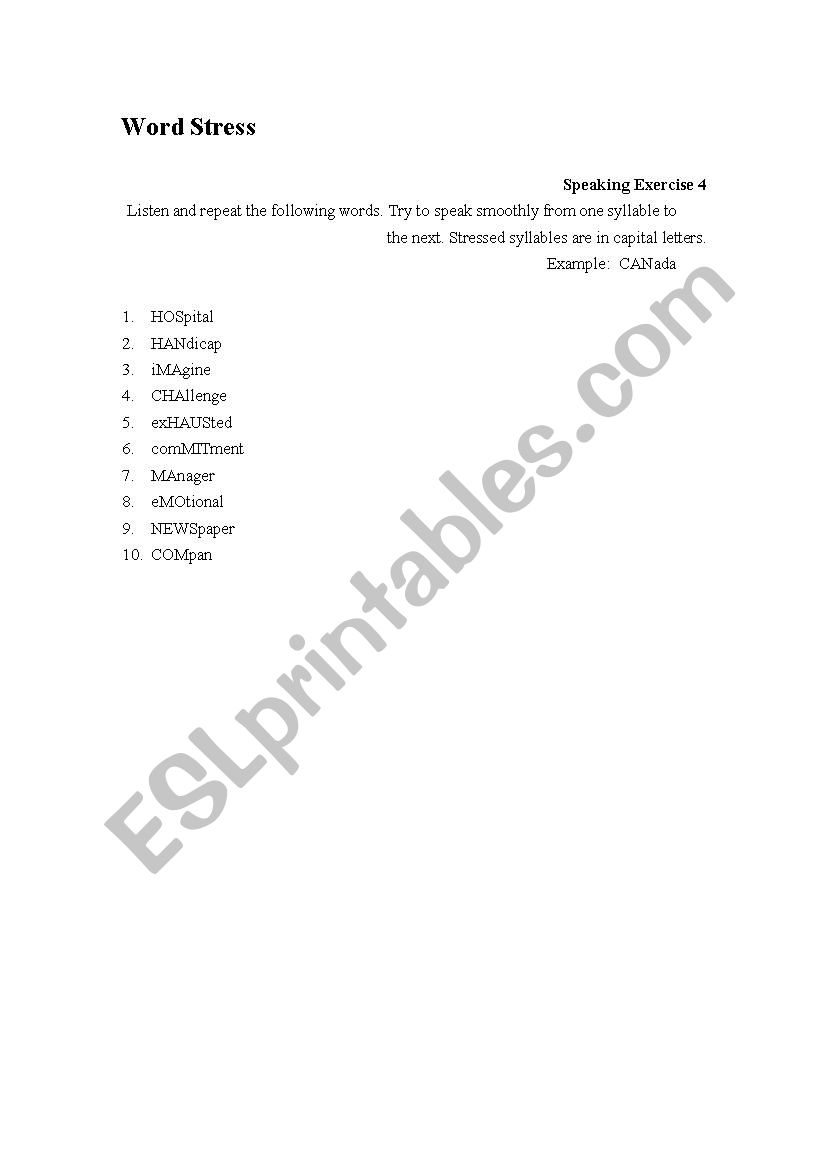 Phonetics---Word Stress worksheet