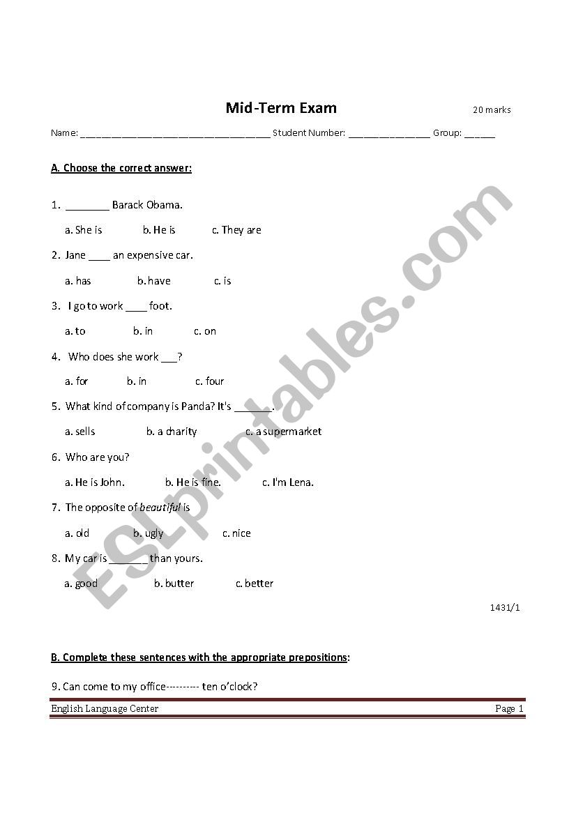 Mid-Term Exam  For Beginners worksheet