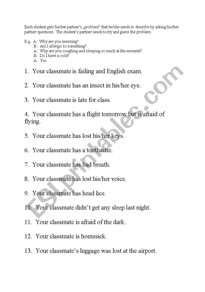 Guess Your Problem worksheet