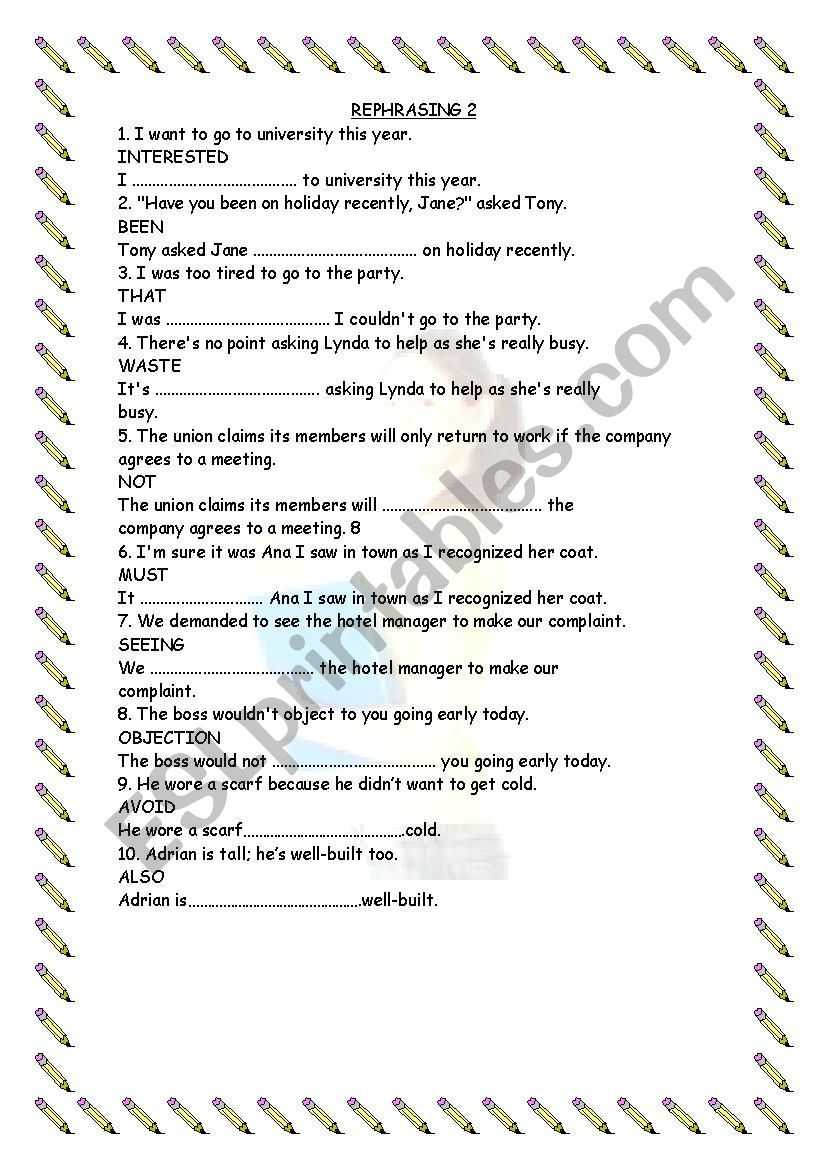 rephrasing 2 worksheet