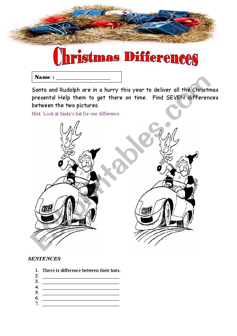 Christmas Differences worksheet