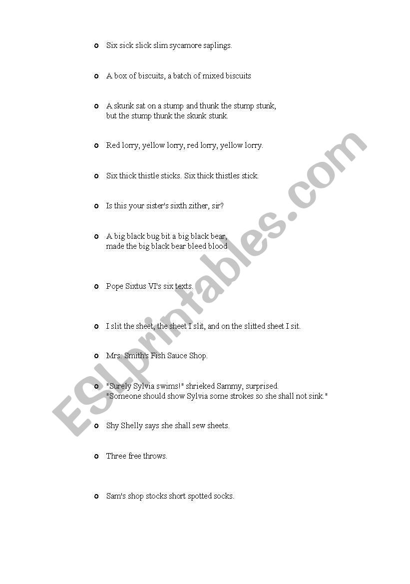 tongue twister worksheet