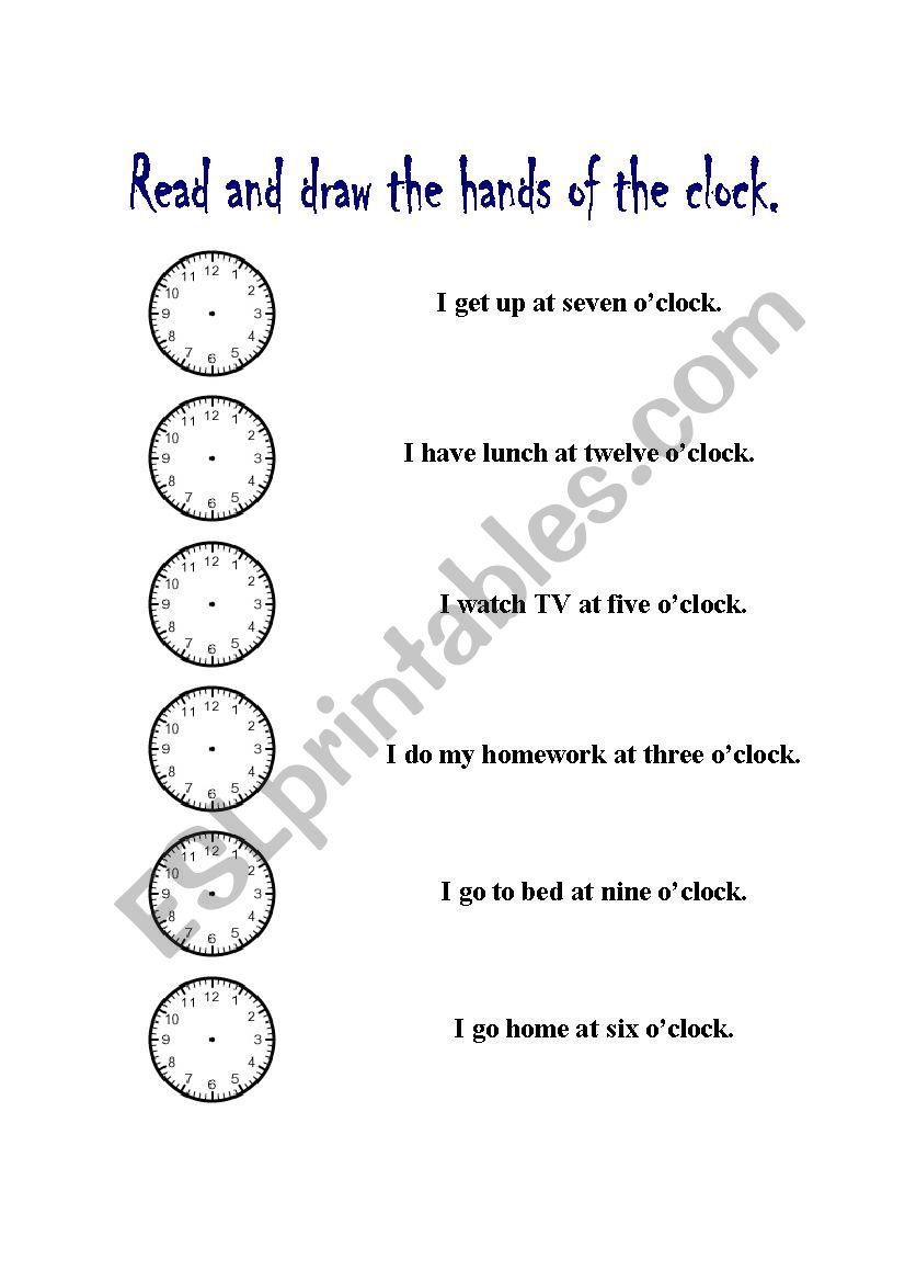 telling time oÂ´clock worksheet