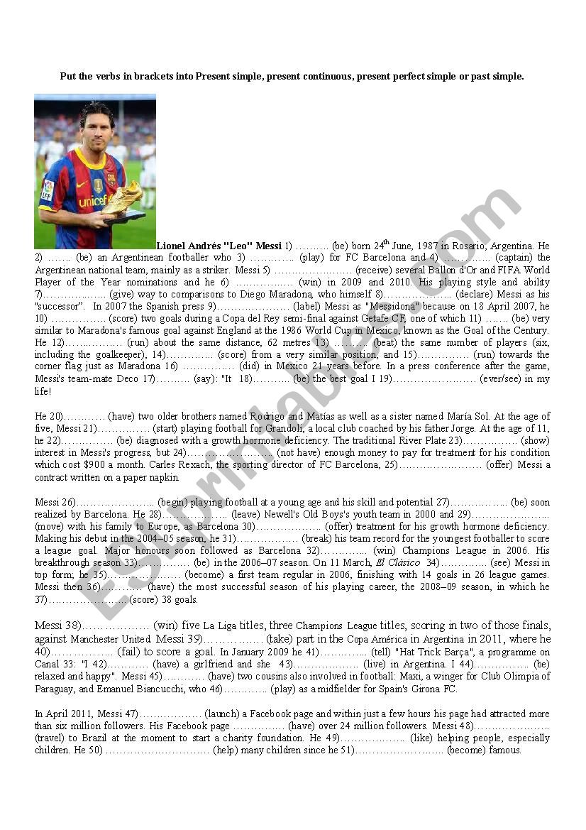 Messi worksheet