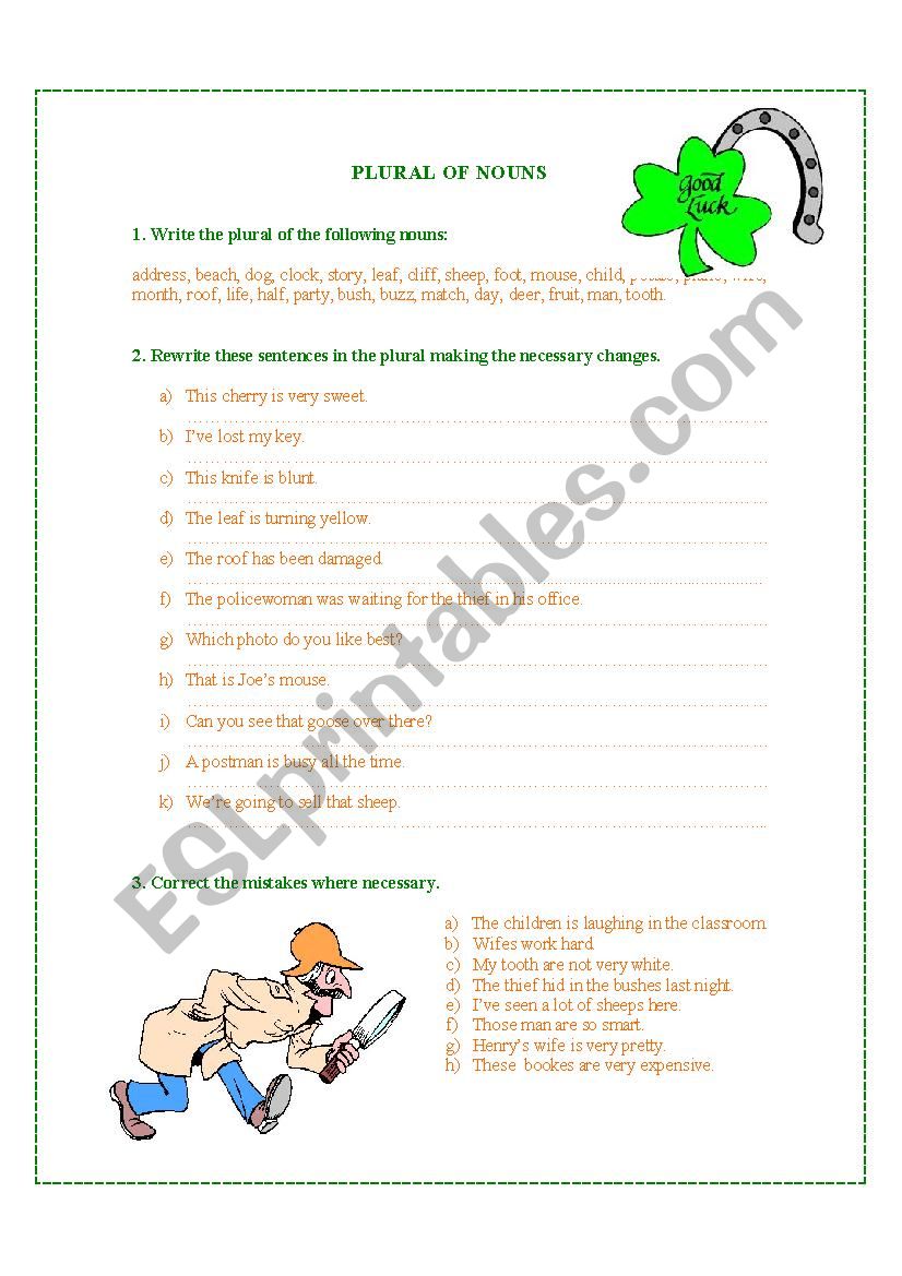 Plural of nouns worksheet