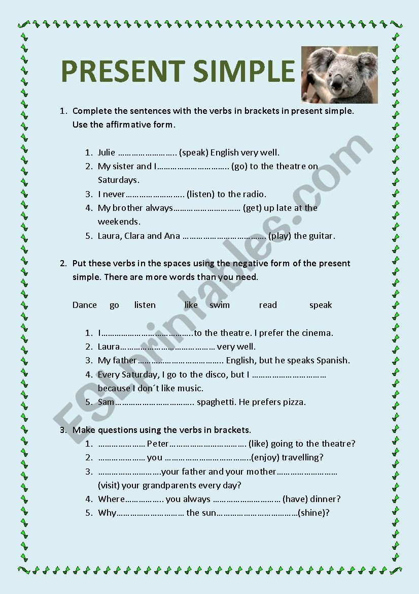 PRESENT SIMPLE worksheet