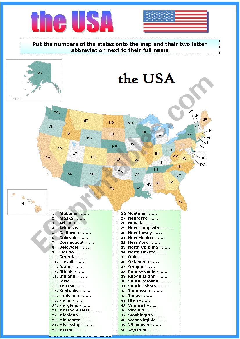 the USA - American states and cities