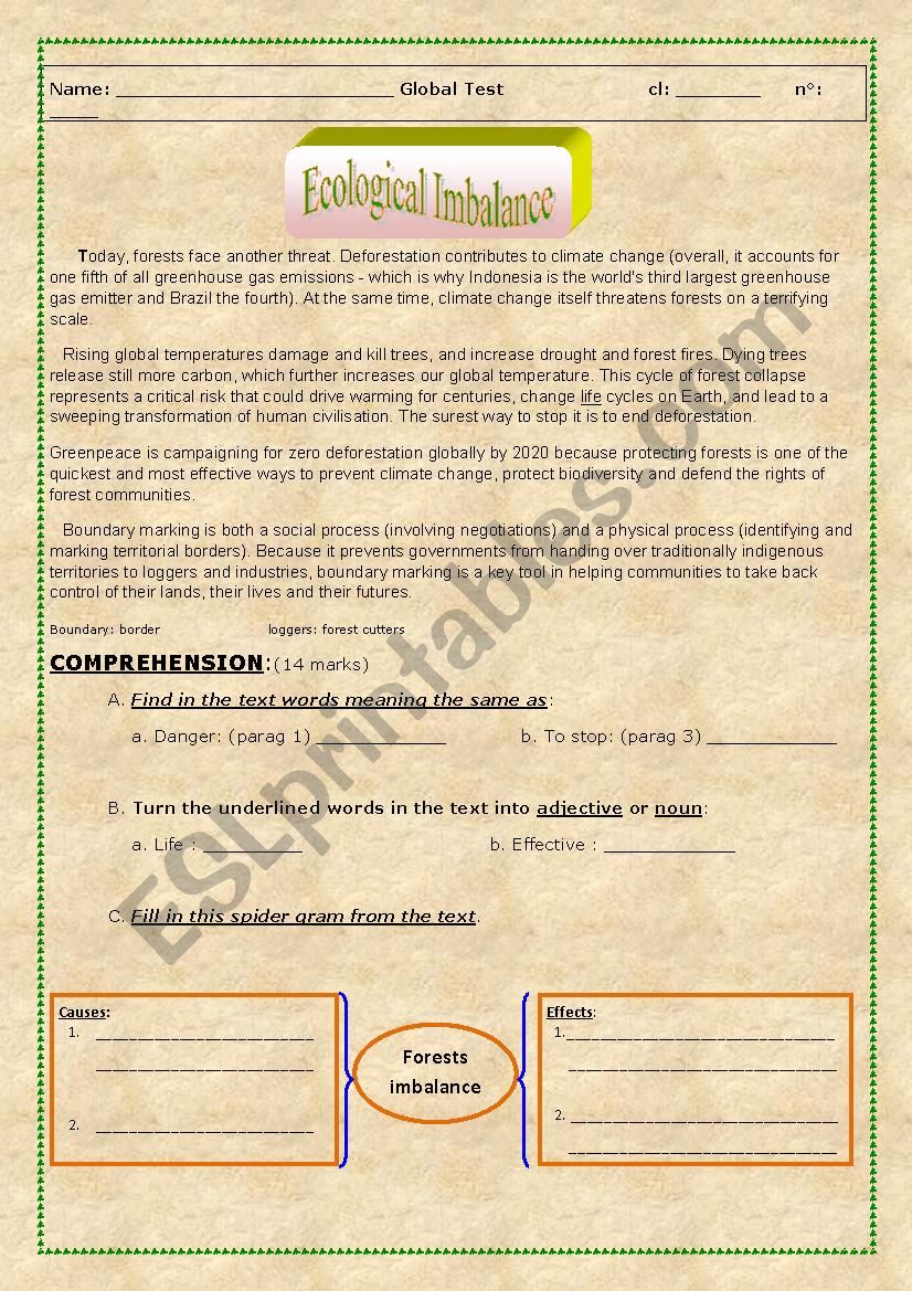 Ecological Imbalance worksheet