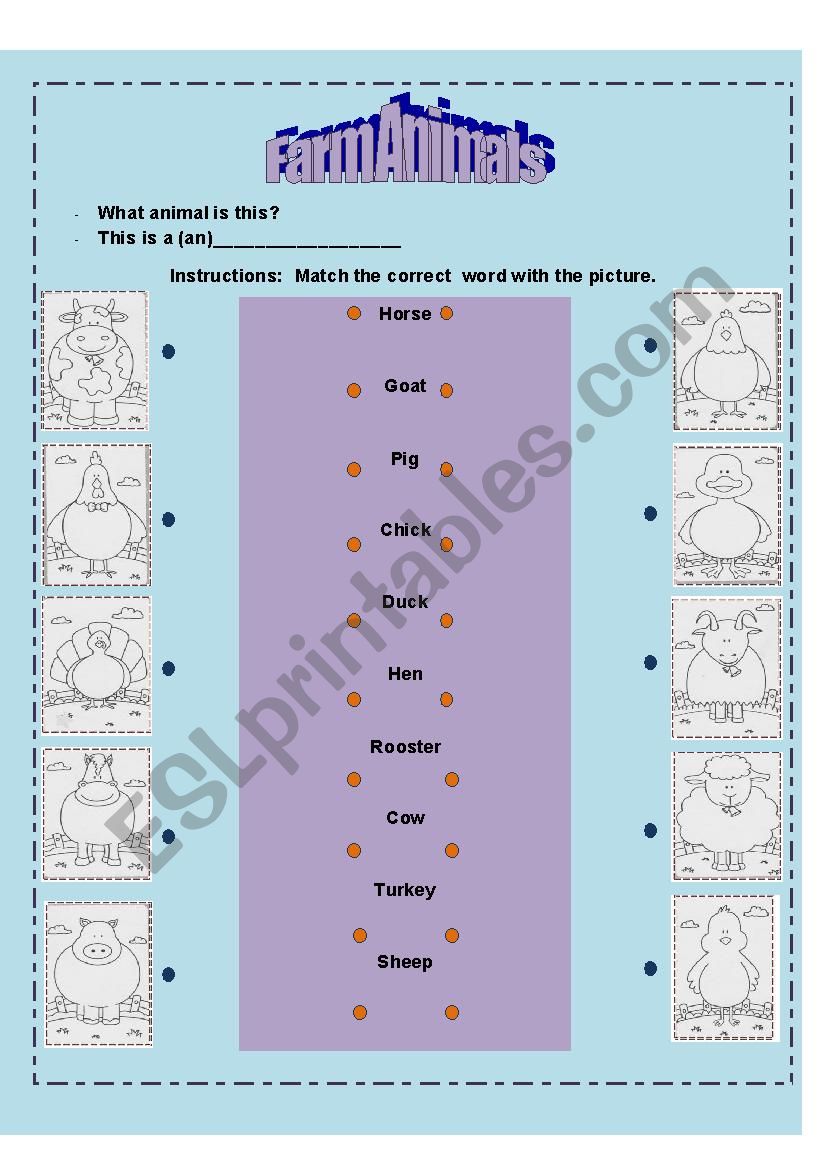 Farm Animals Matching worksheet